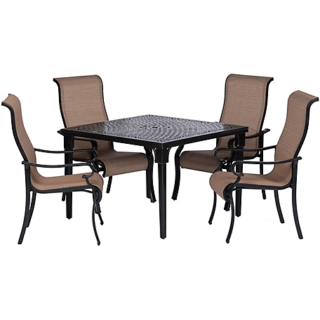 Hanover 5 pc. Brigantine Outdoor Dining Set, Includes 4 Contoured-Sling Chairs and 42 in. Square Cast-Top Table