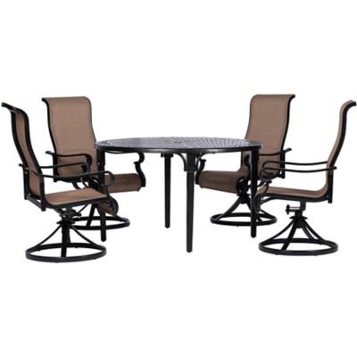 Hanover 5 pc. Brigantine Outdoor Dining Set with 50 in. Round Cast Table and 4 Contoured-Sling Swivel Rockers