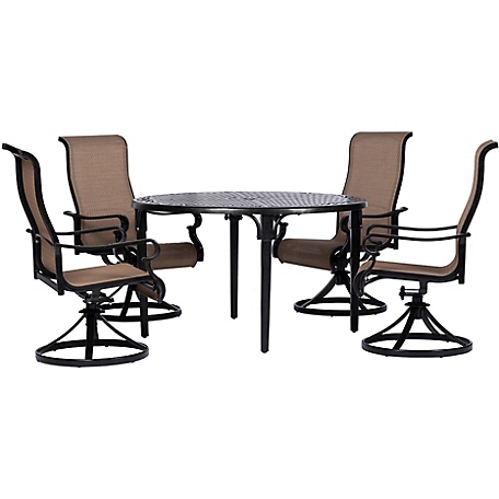 Hanover 5 pc. Brigantine Outdoor Dining Set, Includes 4 Contoured-Sling Swivel Rockers and 50 in. Round Cast Table