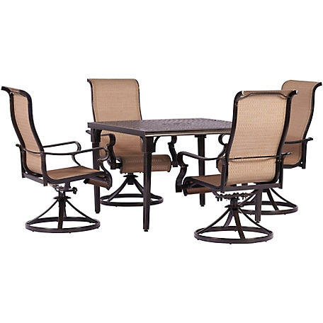 Hanover 5 pc. Brigantine Outdoor Dining Set, Includes 4 Contoured-Sling Swivel Rockers and Square Cast-Top Table