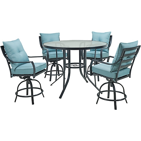 Hanover 5 pc. Lavallette Counter-Height Dining Set, Includes 4 Swivel Chairs and 52 in. Round Glass-Top Table, Blue
