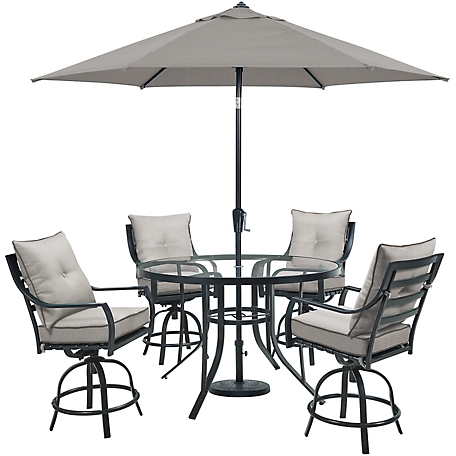 Hanover 5 pc. Lavallette Counter-Height Dining Set, Includes 4 Swivel Chairs, 52 in. Round Table and Umbrella/Base