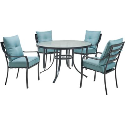 Hanover 5 pc. Lavallette Dining Set, Includes 4 Stationary Chairs and Round Glass-Top Table, LAVDN5PCRD-BLU