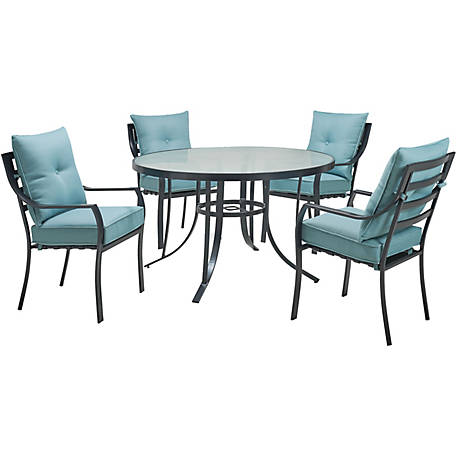 Hanover Lavallette 5 Pc Dining Set, Round Glass Patio Table With 4 Chairs