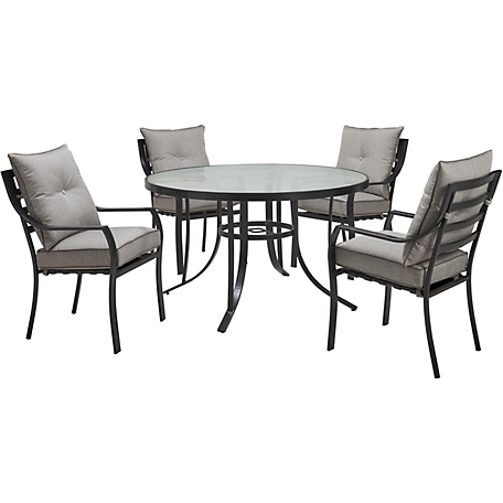 Hanover 5 pc. Lavallette Dining Set, Includes 4 Stationary Chairs and Round Glass-Top Table, LAVDN5PCRD-SLV
