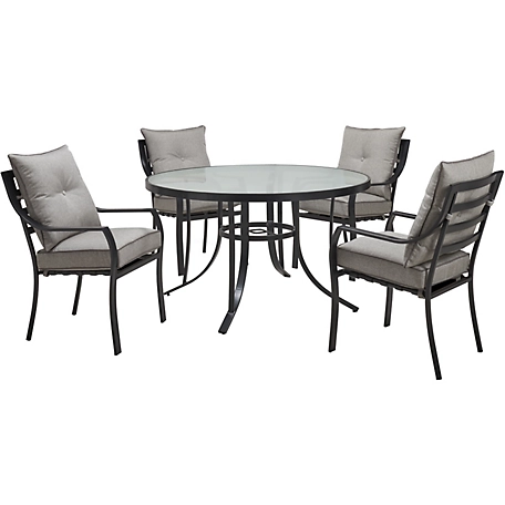 Hanover 5 pc. Lavallette Dining Set, Includes 4 Stationary Chairs and Round Glass-Top Table, LAVDN5PCRD-SLV