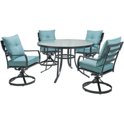 Hanover 5 pc. Lavallette Dining Set, Includes 4 Swivel Rockers and Round Glass-Top Table