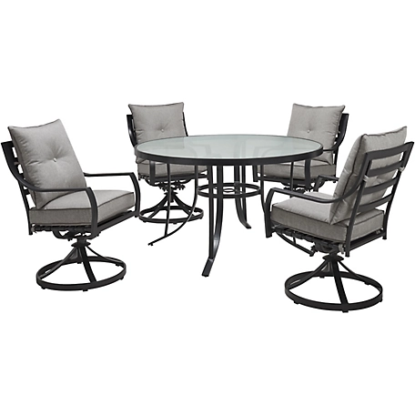 Hanover 5 pc. Lavallette Outdoor Dining Set, Includes 4 Swivel Rockers and Round Glass-Top Table