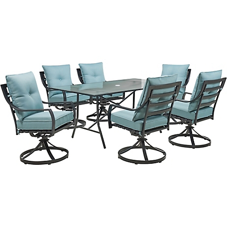 Hanover 7 pc. Lavallette Dining Set, Includes 6 Swivel Rockers and Glass-Top Table
