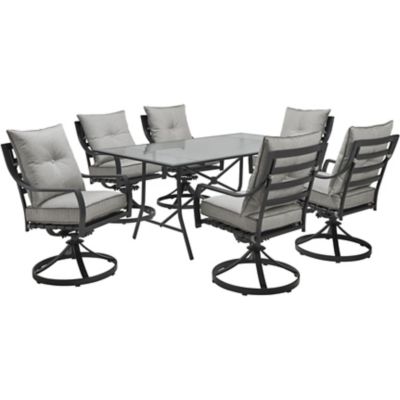 Hanover Lavallette 7 pc. Dining Set with 6 Swivel Rockers and a Glass-Top Table, LAVDN7PCSW-SLV