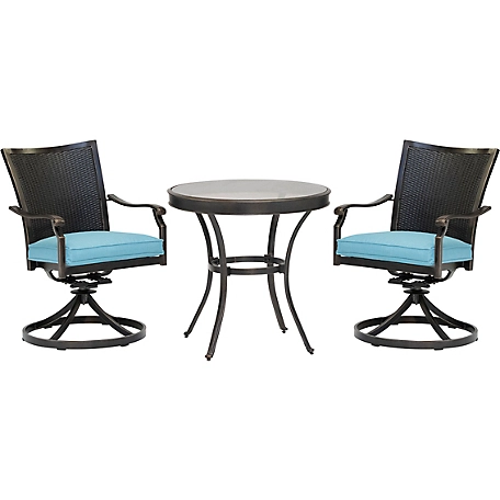 Hanover 3 pc. Traditions Dining Set, Includes 2 Wicker Back Swivel Rockers and Round Glass-Top Table