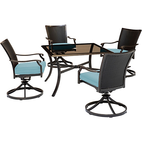 Hanover 5 pc. Traditions Dining Set, Includes 4 Wicker Back Swivel Rockers and Glass-Top Table