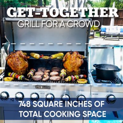 Image showing  6-Burner Propane Gas Grill, Gray, With Side Burner