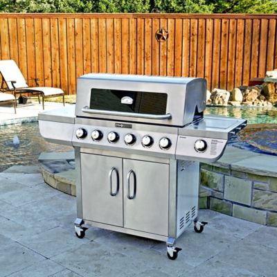 Image showing 9 th Even Embers 6-Burner Propane Gas Grill, Gray, With Side Burner