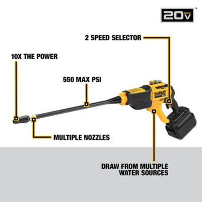 Image showing  550 PSI 1 GPM 20V Cordless Cold Water Power Cleaner, 4 Nozzles Included