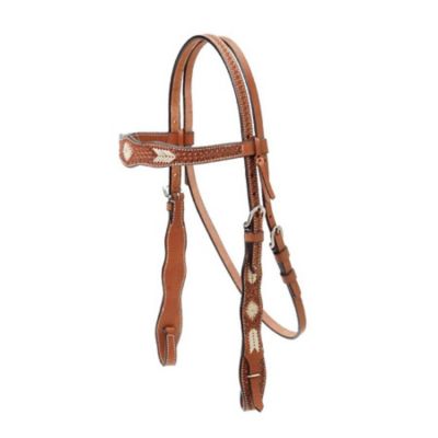 Colorado Saddlery Shaped Browband with Braided Rawhide Overlay Headstall