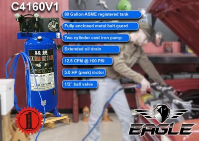 Image showing  5 HP 60 gal. Upright Stationary Air Compressor with Metal Belt Guard, 150 PSI