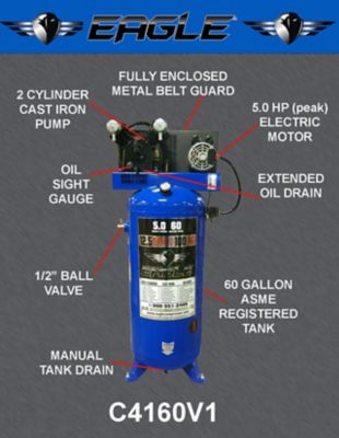 Image showing  5 HP 60 gal. Upright Stationary Air Compressor with Metal Belt Guard, 150 PSI