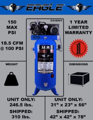 Image showing  5 HP 60 gal. Upright Stationary Air Compressor, 150 PSI