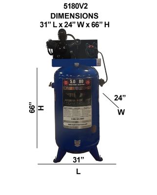 Image showing  5 HP 80 gal. 2-Stage Upright Stationary Air Compressor, 175 PSI