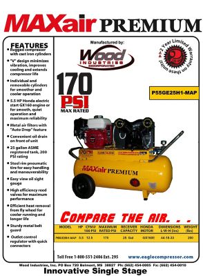 Image showing  5.5 hp 25 gal. Portable Horizontal Air Compressor