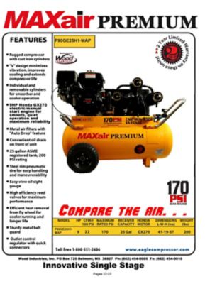 Image showing  9 HP 25 gal. Portable Horizontal Air Compressor, 18.5 CFM