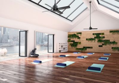 Image showing  84 in. 8-Speed Indoor/Outdoor Trak Damp-Rated Commercial Ceiling Fan with Wall Control, 120V