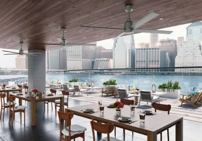 Image showing 1 th Hunter 84 in. 8-Speed Indoor/Outdoor Trak Damp-Rated Commercial Ceiling Fan with Wall Control, 120V