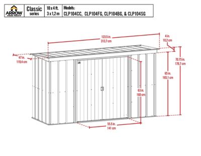 Image showing  10 ft. x 4 ft. Classic Steel Storage Shed, Flute Grey
