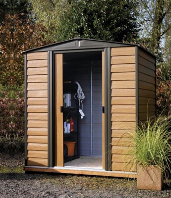 Image showing  6 ft. x 5 ft. Woodridge Steel Storage Shed, Coffee/Wood Grain