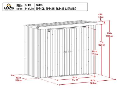 Image showing  8 ft. x 4 ft. Elite Steel Storage Shed, Cool Grey