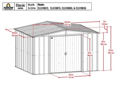 Image showing  10 ft. x 8 ft. Classic Steel Storage Shed, Charcoal