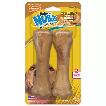 NUBZ Peanut Butter Flavored Dog Chews Large Dog Bones Rawhide & Rawhide Alternative