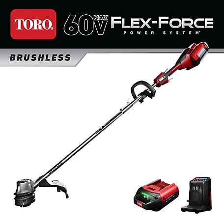 Toro 16 in. Cordless 60V MAX Flex-Force Brushless 14 in./16 in. String Trimmer, Battery and Charger Included