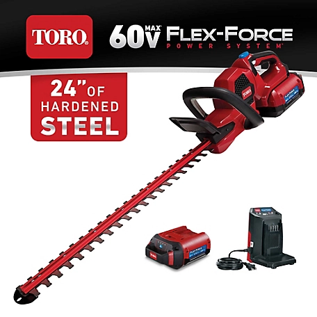 Toro 24 in. 60V Cordless Max Flex-Force 24 in. Hedge Trimmer, Battery and Charger Included