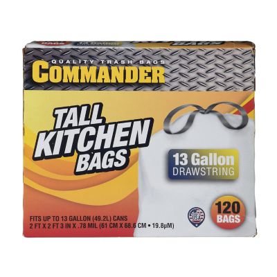 Commander 13 gal. Drawstring Trash Bags, White, 120 ct.