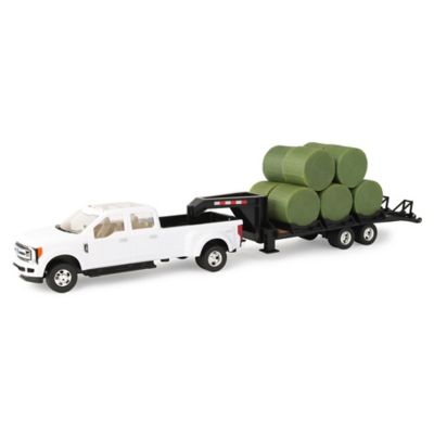 TOMY Ford F-350 Toy Pickup with Gooseneck Trailer and 10 Bales Set, 1:32 Scale