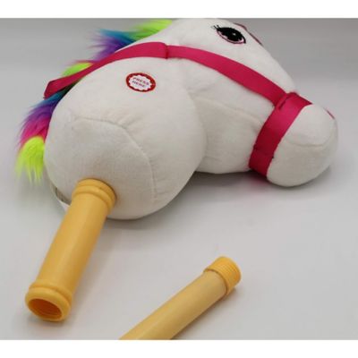 Image showing  28 in. Giddy-Up Stick Horse Plush, White Unicorn with Sound