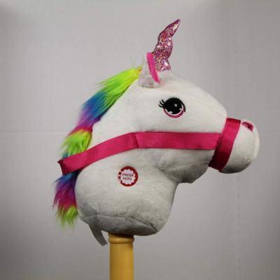 Image showing  28 in. Giddy-Up Stick Horse Plush, White Unicorn with Sound