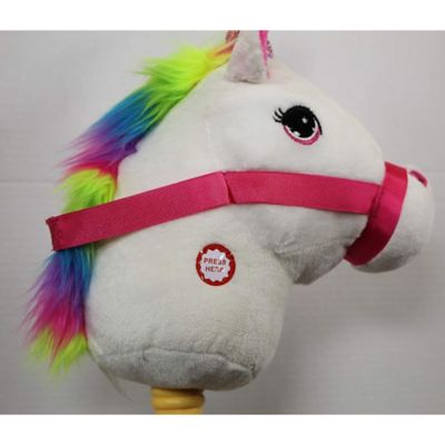Image showing  28 in. Giddy-Up Stick Horse Plush, White Unicorn with Sound