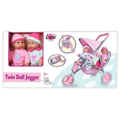 Image showing  11 in. Twin Baby Dolls with Twin Jogger Stroller Playset