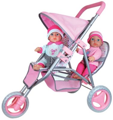 Image showing  11 in. Twin Baby Dolls with Twin Jogger Stroller Playset