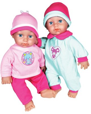 Image showing  11 in. Twin Baby Dolls with Twin Jogger Stroller Playset