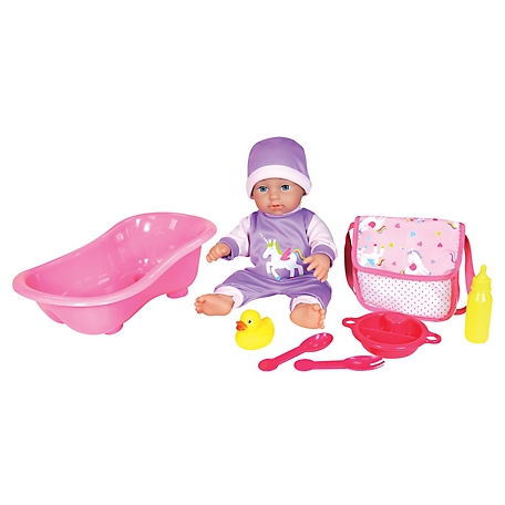 Lissi 11 in. Baby Doll and Bath Playset, Includes Baby, Bath Tub, Bottle, Ducky, Diaper Bag, Plate, Fork and Spoon