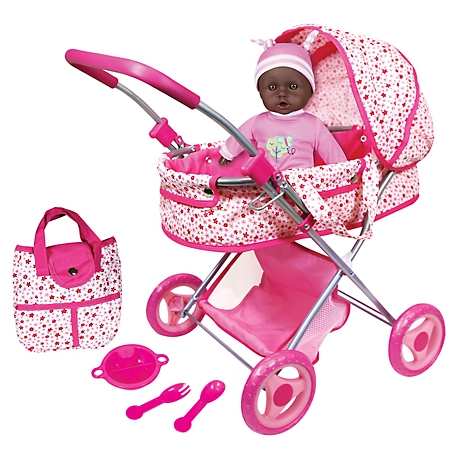 Lissi Deluxe Doll Pram Set with 13 in. African American Baby Doll, Includes Baby Doll, Doll Pram, Diaper Bag and Accessories