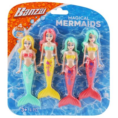 Banzai 4 pc. Water/Pool Toy Dive Set, Mermaids Dolls, Colors Vary