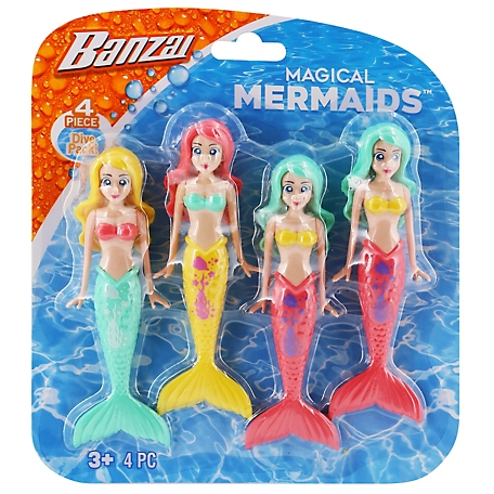Banzai 4 pc. Water/Pool Toy Dive Set, Mermaids Dolls, Colors Vary