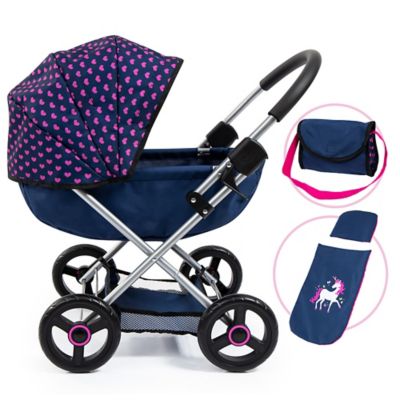 Bayer 4-in-1 Toy Baby Doll Pram Stroller Cosy Set, Fits Dolls Up to 18 in., Blue/Purple