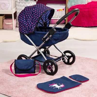 Image showing 5 th Bayer 4-in-1 Toy Baby Doll Pram Stroller Cosy Set for Dolls Up to 18 in., Blue/Purple