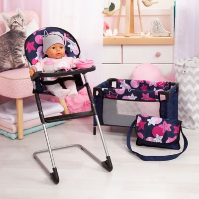Image showing  Baby Doll Accessory and Travel Set, Includes Travel Bed, Diaper Bag and High Chair, 9-Pack